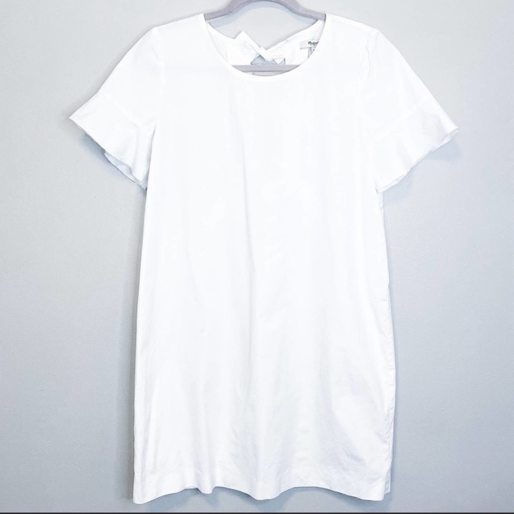 Madewell White Cotton Bow Tie Knot Back Short Sleeve Shift Dress Medium